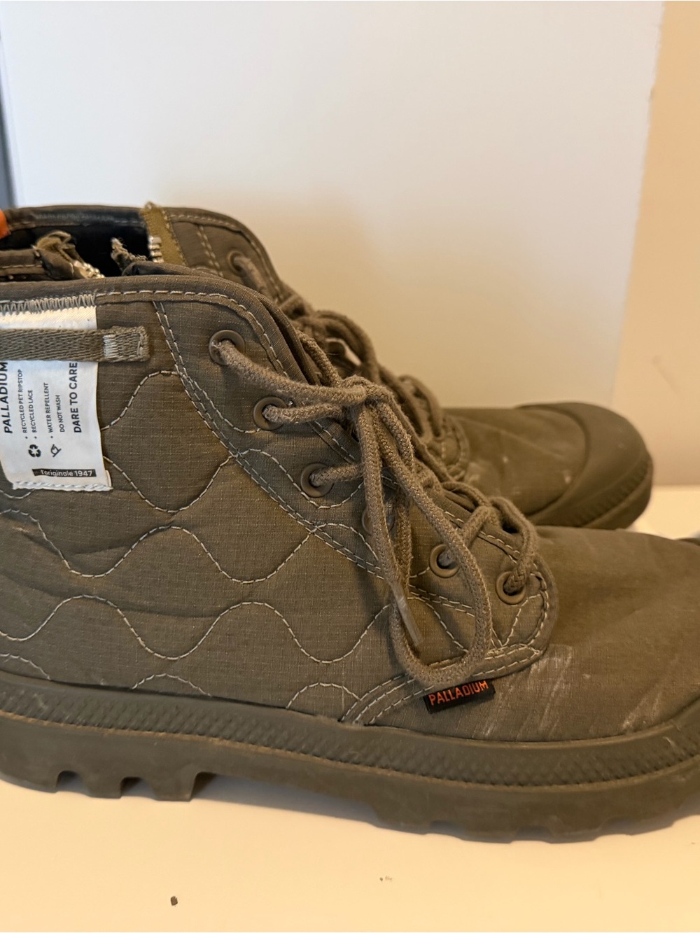 Palladium Olive PAMPA Re-Quilted Ankle Boots with Lace-Up Front